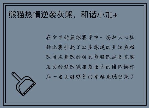 熊猫热情逆袭灰熊，和谐小加+