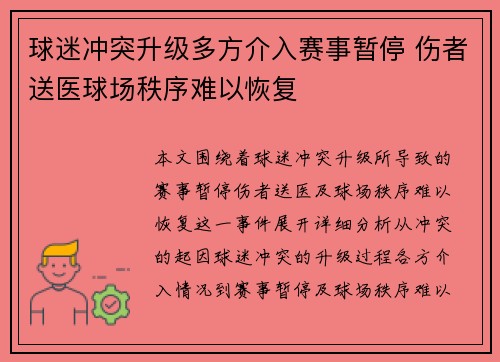 球迷冲突升级多方介入赛事暂停 伤者送医球场秩序难以恢复