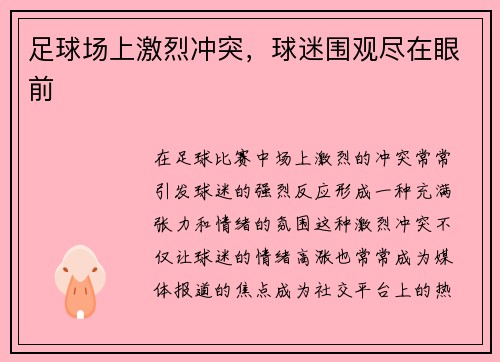 足球场上激烈冲突，球迷围观尽在眼前